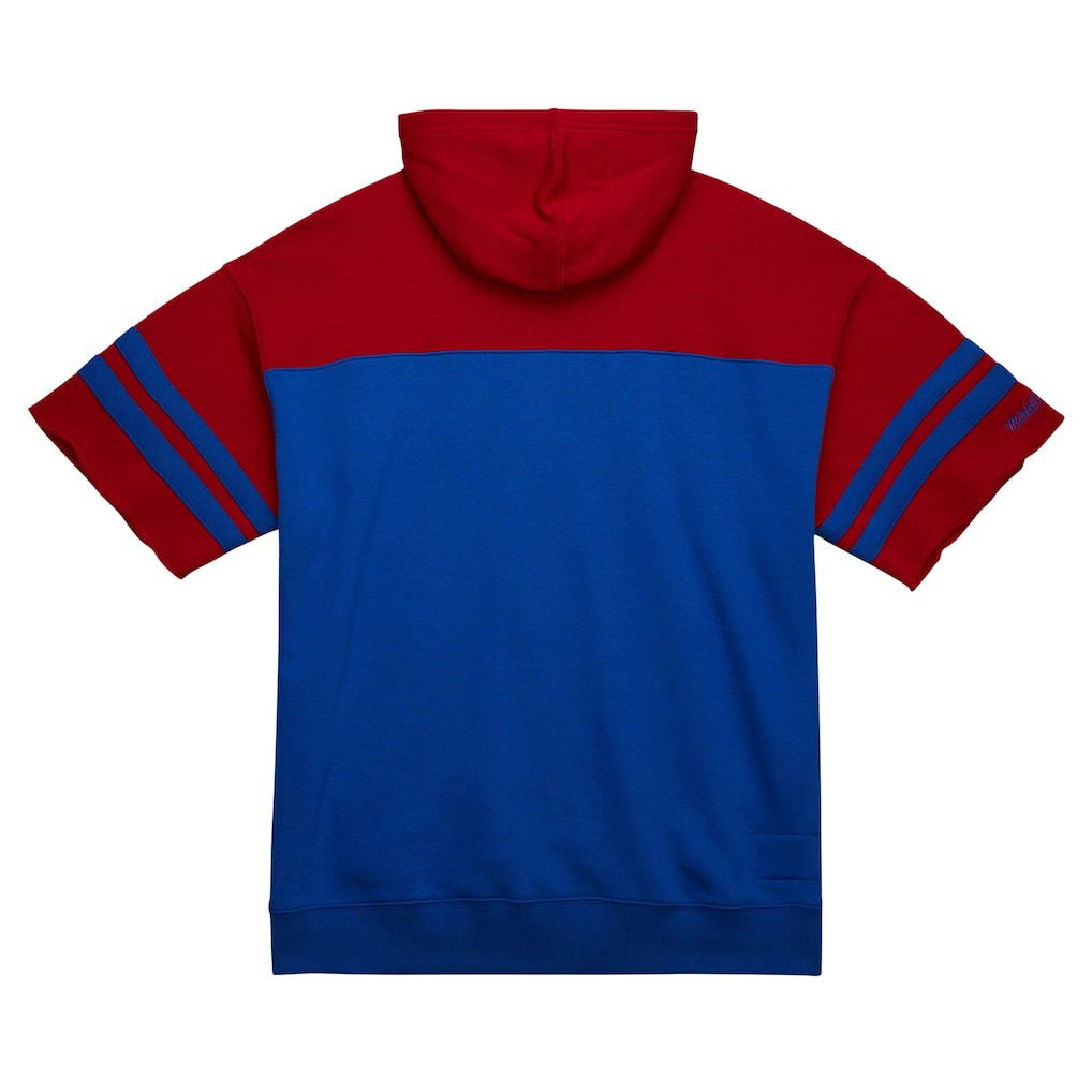 New England Patriots Off Field Vintage Logo Short Sleeve Pullover Hoodie - Royal - Mitchell & Ness