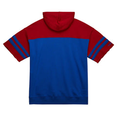 New England Patriots Off Field Vintage Logo Short Sleeve Pullover Hoodie - Royal - Mitchell & Ness