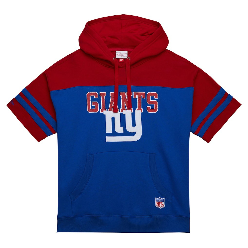 New York Giants Off Field Vintage Logo Short Sleeve Pullover Hoodie - Royal - Mitchell & Ness