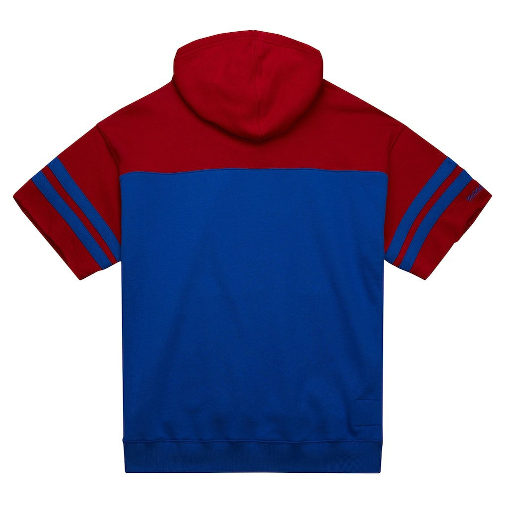 New York Giants Off Field Vintage Logo Short Sleeve Pullover Hoodie - Royal - Mitchell & Ness