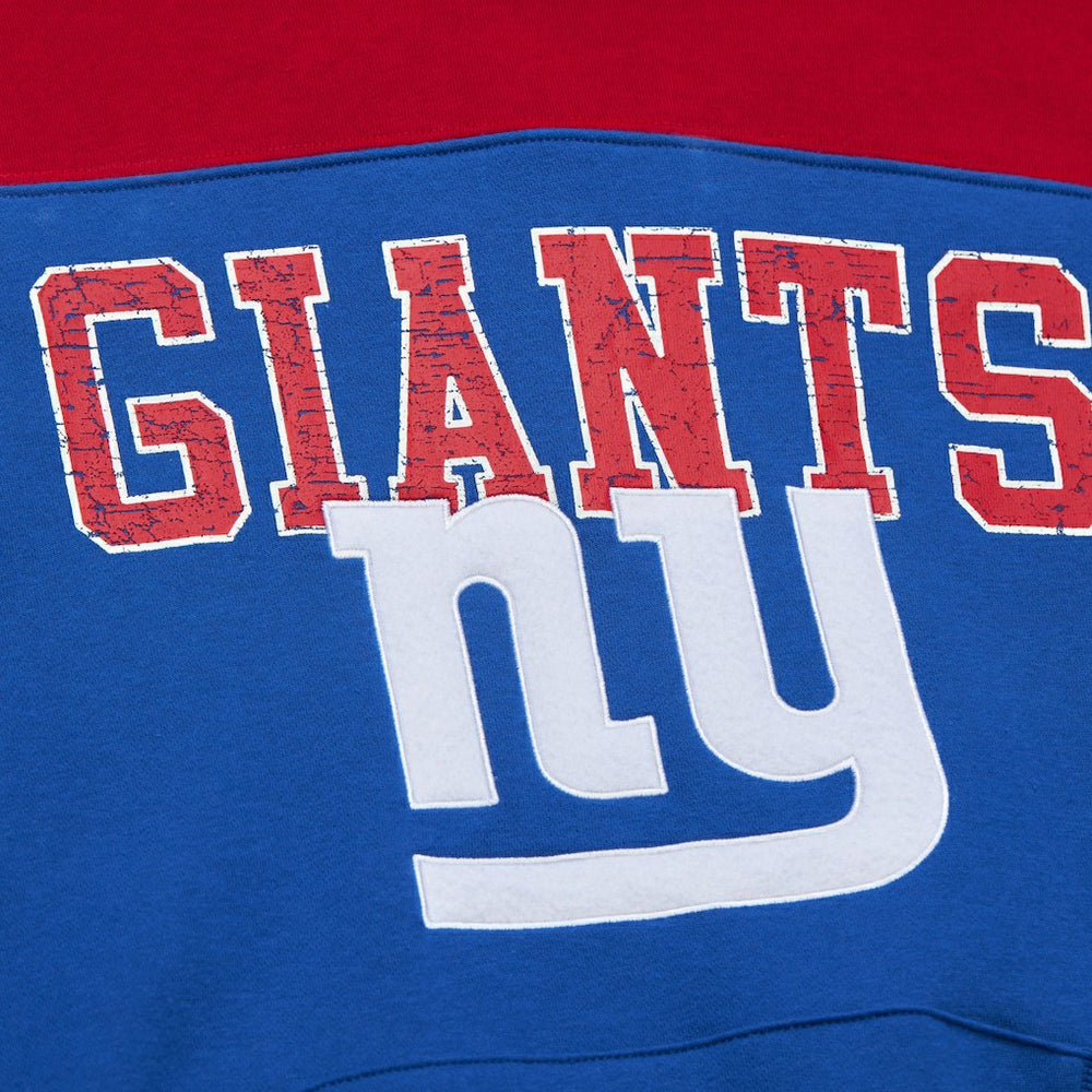 New York Giants Off Field Vintage Logo Short Sleeve Pullover Hoodie - Royal - Mitchell & Ness