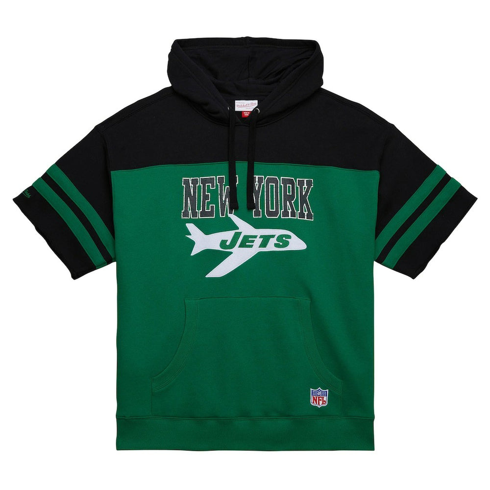 New York Jets Off Field Vintage Logo Short Sleeve Pullover Hoodie - Kelly Green - Mitchell & Ness
