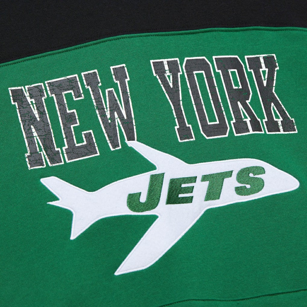 New York Jets Off Field Vintage Logo Short Sleeve Pullover Hoodie - Kelly Green - Mitchell & Ness