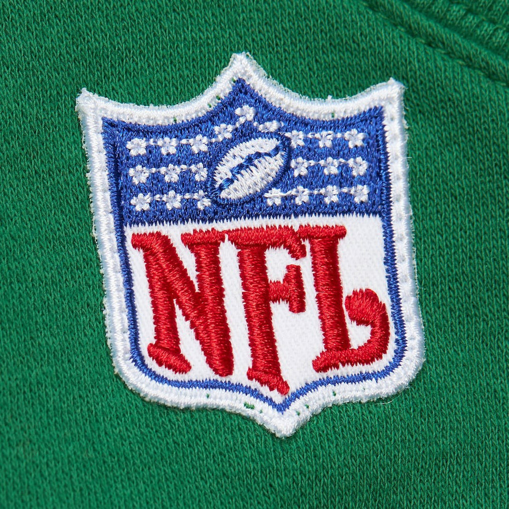 New York Jets Off Field Vintage Logo Short Sleeve Pullover Hoodie - Kelly Green - Mitchell & Ness