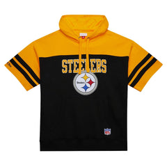Pittsburgh Steelers Off Field Vintage Logo Short Sleeve Pullover Hoodie - Black - Mitchell & Ness