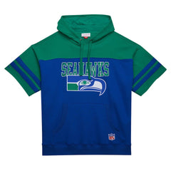 Seattle Seahawks Off Field Vintage Logo Short Sleeve Pullover Hoodie - Royal - Mitchell & Ness