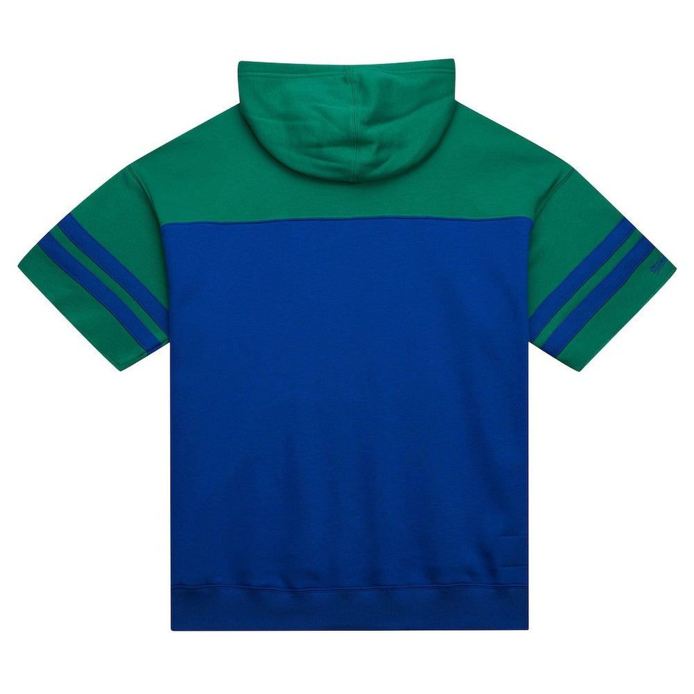 Seattle Seahawks Off Field Vintage Logo Short Sleeve Pullover Hoodie - Royal - Mitchell & Ness