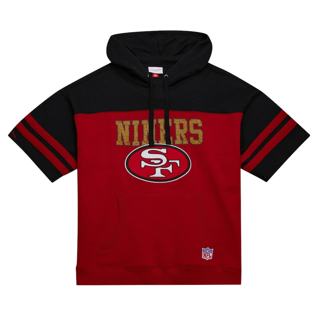 San Francisco 49ers Off Field Vintage Logo Short Sleeve Pullover Hoodie - Scarlet - Mitchell & Ness