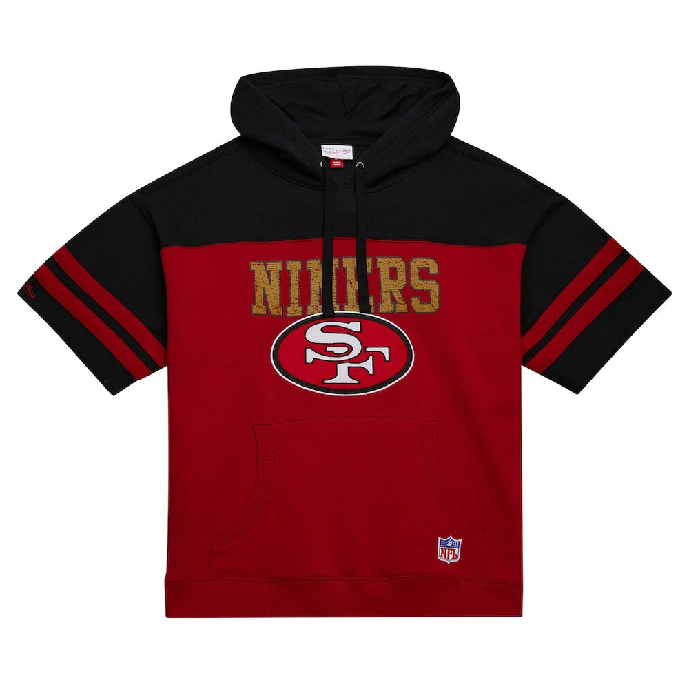 San Francisco 49ers Off Field Vintage Logo Short Sleeve Pullover Hoodie - Scarlet - Mitchell & Ness