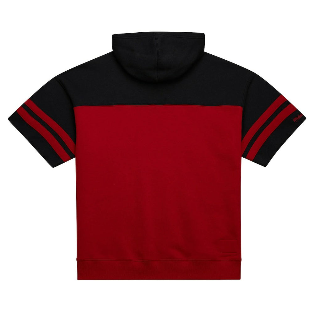 San Francisco 49ers Off Field Vintage Logo Short Sleeve Pullover Hoodie - Scarlet - Mitchell & Ness
