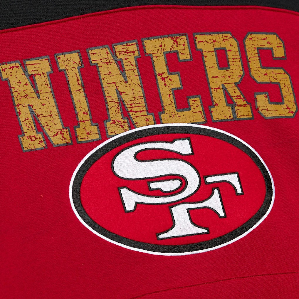 San Francisco 49ers Off Field Vintage Logo Short Sleeve Pullover Hoodie - Scarlet - Mitchell & Ness