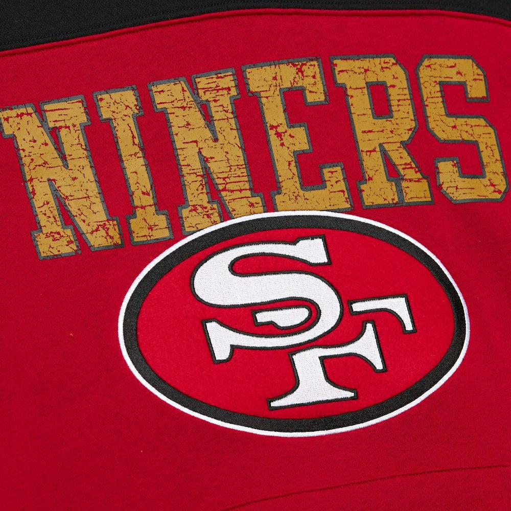 San Francisco 49ers Off Field Vintage Logo Short Sleeve Pullover Hoodie - Scarlet - Mitchell & Ness