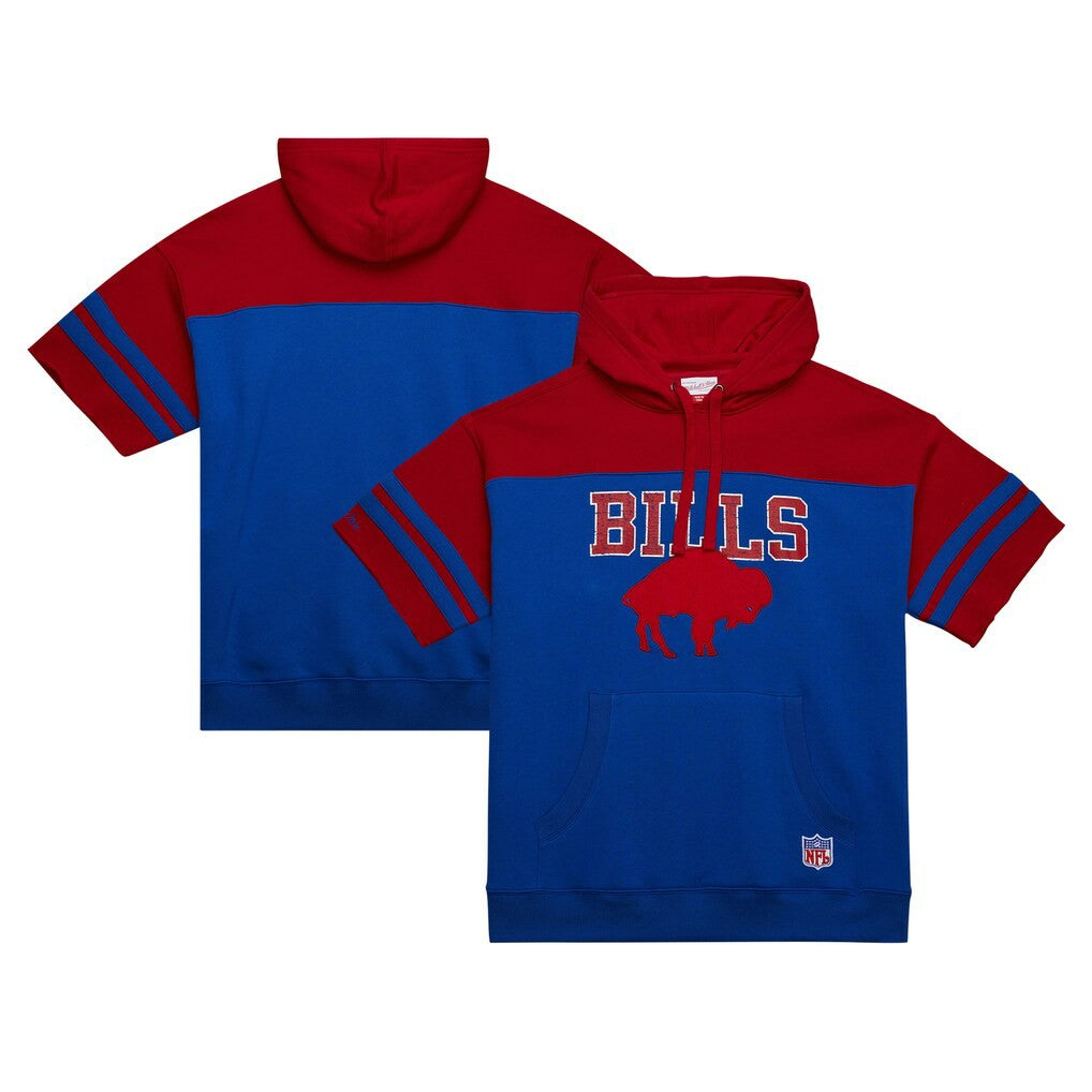 Buffalo Bills Off Field Vintage Logo Short Sleeve Pullover Hoodie - Royal - Mitchell & Ness