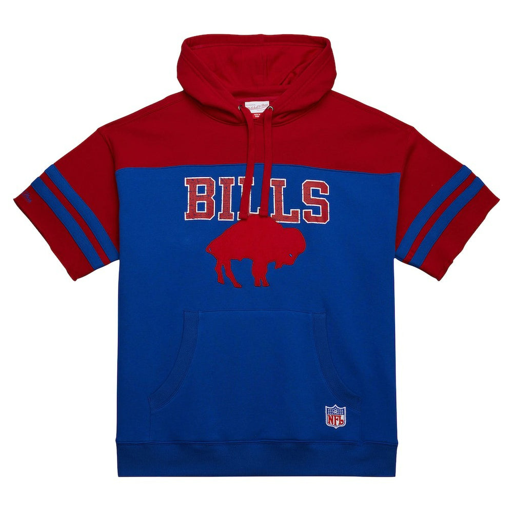 Buffalo Bills Off Field Vintage Logo Short Sleeve Pullover Hoodie - Royal - Mitchell & Ness