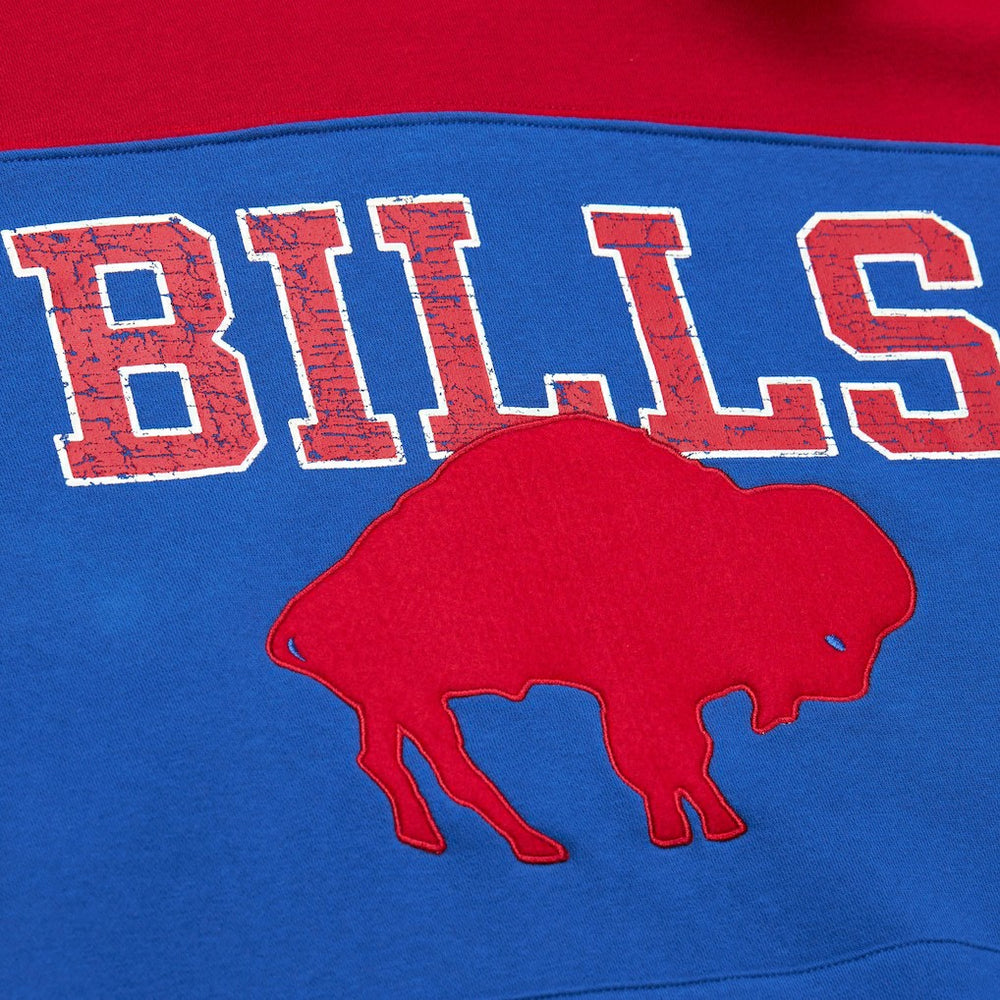 Buffalo Bills Off Field Vintage Logo Short Sleeve Pullover Hoodie - Royal - Mitchell & Ness