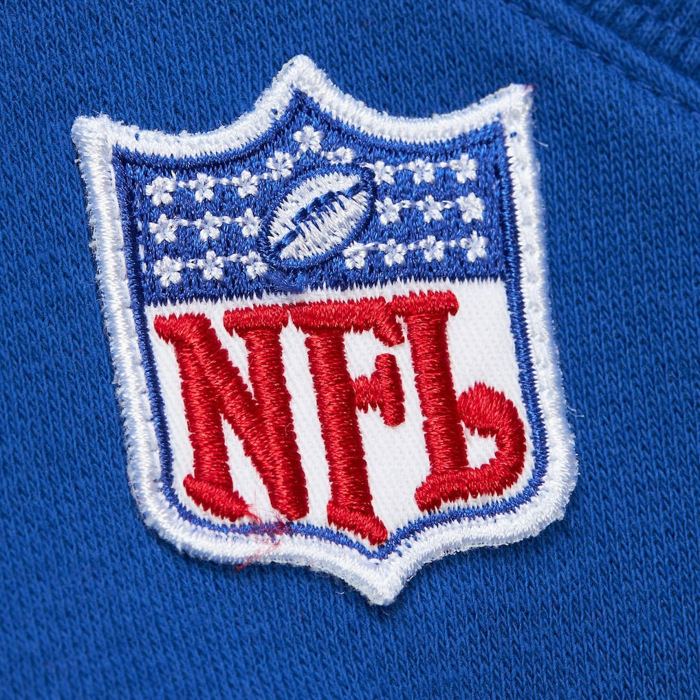 Buffalo Bills Off Field Vintage Logo Short Sleeve Pullover Hoodie - Royal - Mitchell & Ness