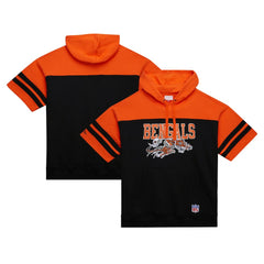 Cincinnati Bengals Off Field Vintage Logo Short Sleeve Pullover Hoodie - Black - Mitchell & Ness
