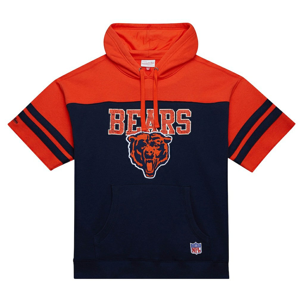Chicago Bears Off Field Vintage Logo Short Sleeve Pullover Hoodie - Navy - Mitchell & Ness