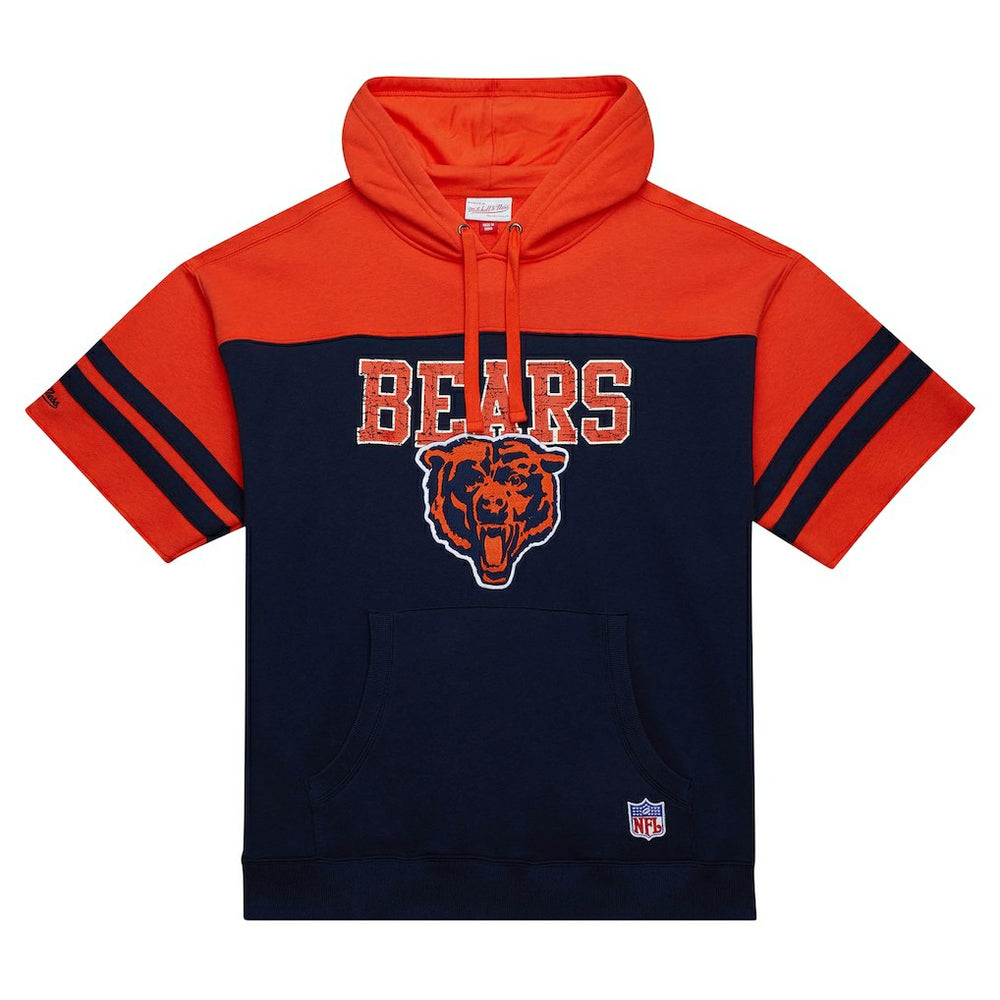 Chicago Bears Off Field Vintage Logo Short Sleeve Pullover Hoodie - Navy - Mitchell & Ness