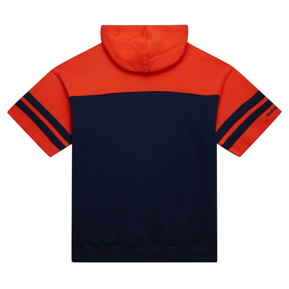 Chicago Bears Off Field Vintage Logo Short Sleeve Pullover Hoodie - Navy - Mitchell & Ness
