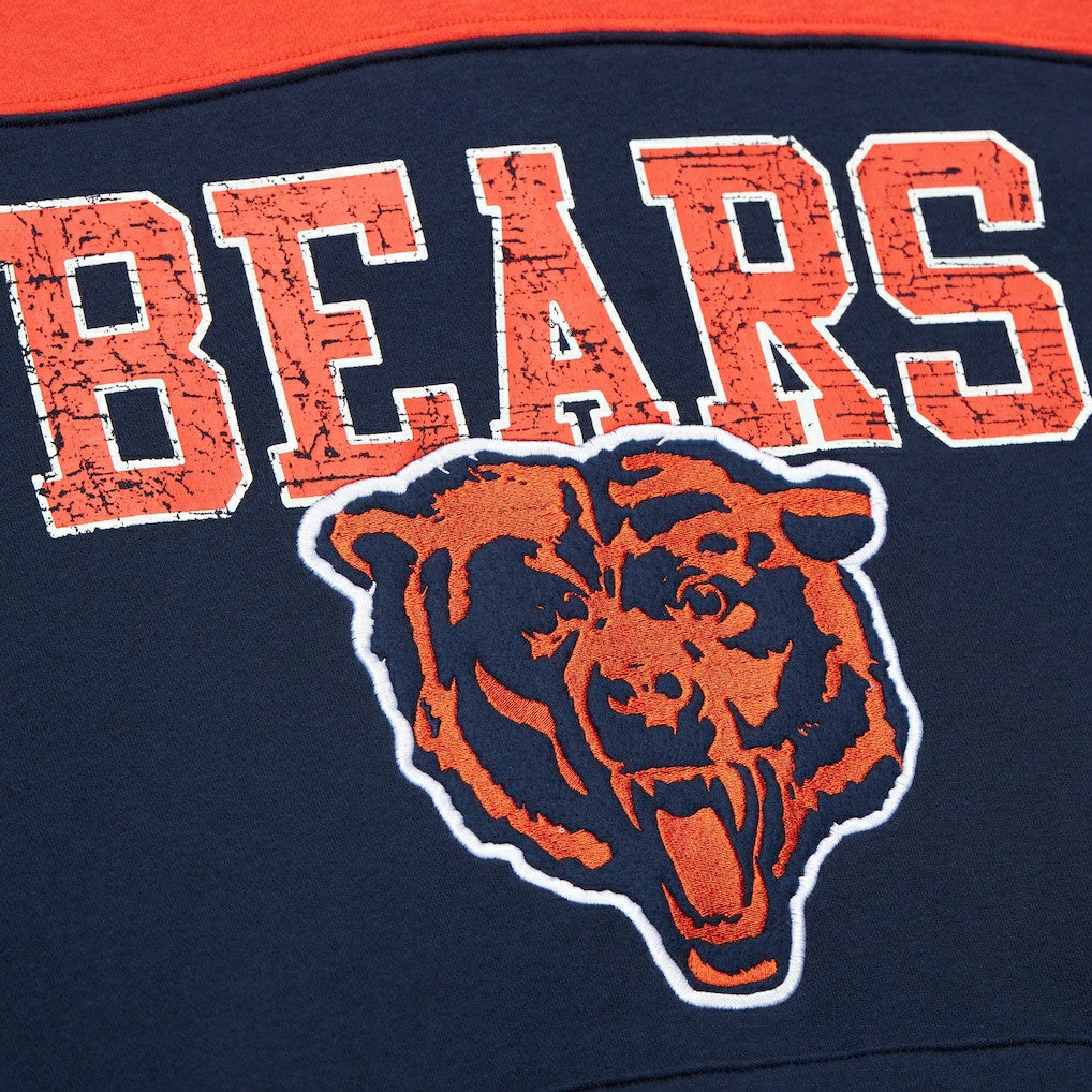 Chicago Bears Off Field Vintage Logo Short Sleeve Pullover Hoodie - Navy - Mitchell & Ness