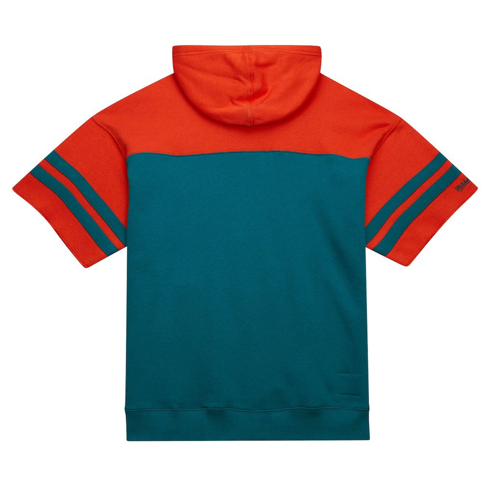 Miami Dolphins Off Field Vintage Logo Short Sleeve Pullover Hoodie - Aqua - Mitchell & Ness