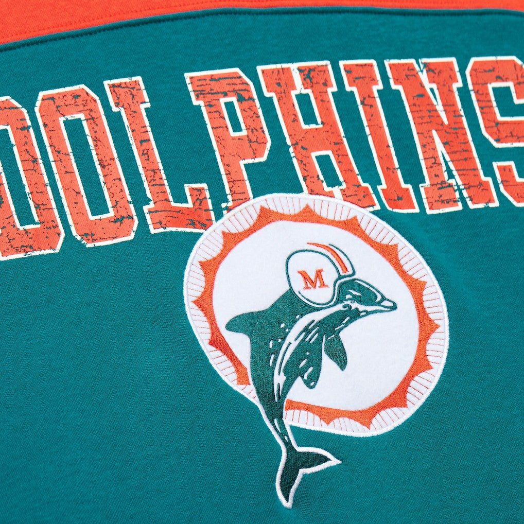Miami Dolphins Off Field Vintage Logo Short Sleeve Pullover Hoodie - Aqua - Mitchell & Ness