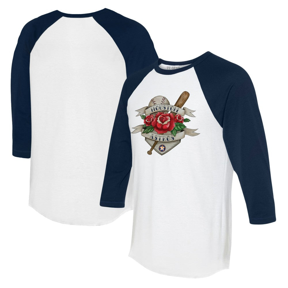 Houston Astros Tiny Turnip Unisex American Traditional Rose 3/4-Sleeve Raglan T-Shirt Online