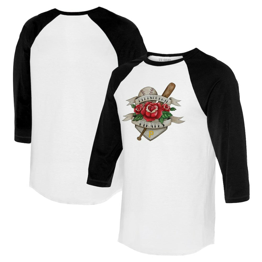 Pittsburgh Pirates Tiny Turnip Unisex American Traditional Rose 3/4-Sleeve Raglan T-Shirt Near Me