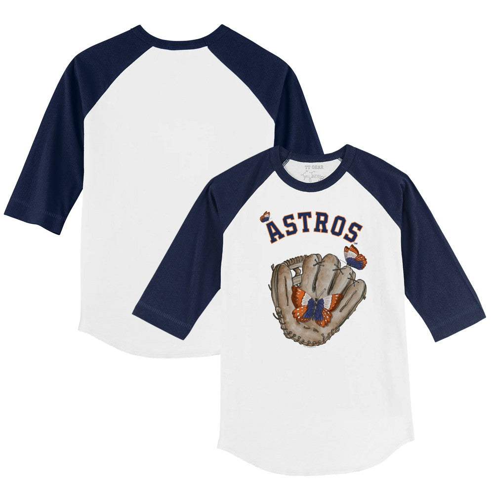 Houston Astros Tiny Turnip Youth Butterfly Glove 3/4-Sleeve Raglan T-Shirt for sale