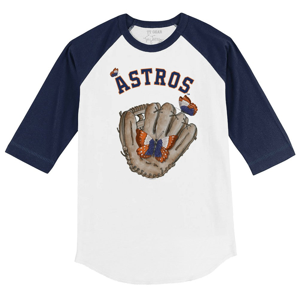 Houston Astros Tiny Turnip Youth Butterfly Glove 3/4-Sleeve Raglan T-Shirt for sale