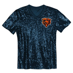 Chicago Bears Girls Youth Wordmark Sequin V-Neck Top - Navy - NFL