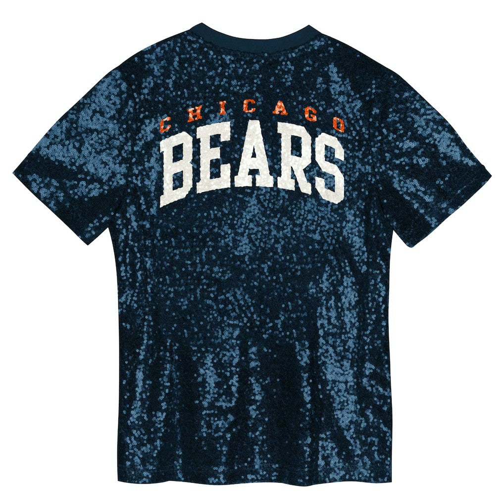 Chicago Bears Girls Youth Wordmark Sequin V-Neck Top - Navy - NFL