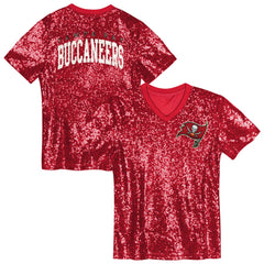 Tampa Bay Buccaneers Girls Youth Wordmark Sequin V-Neck Top - Red - NFL
