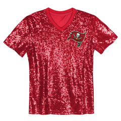 Tampa Bay Buccaneers Girls Youth Wordmark Sequin V-Neck Top - Red - NFL
