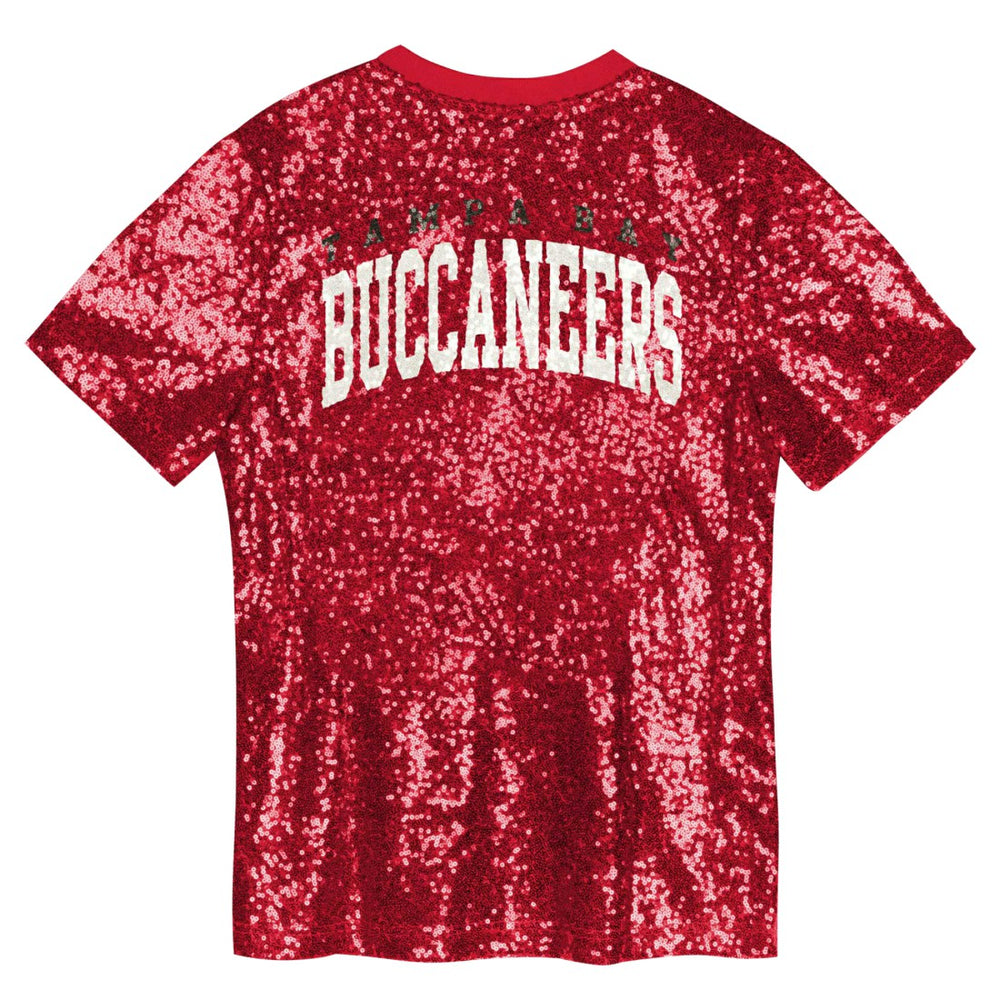 Tampa Bay Buccaneers Girls Youth Wordmark Sequin V-Neck Top - Red - NFL