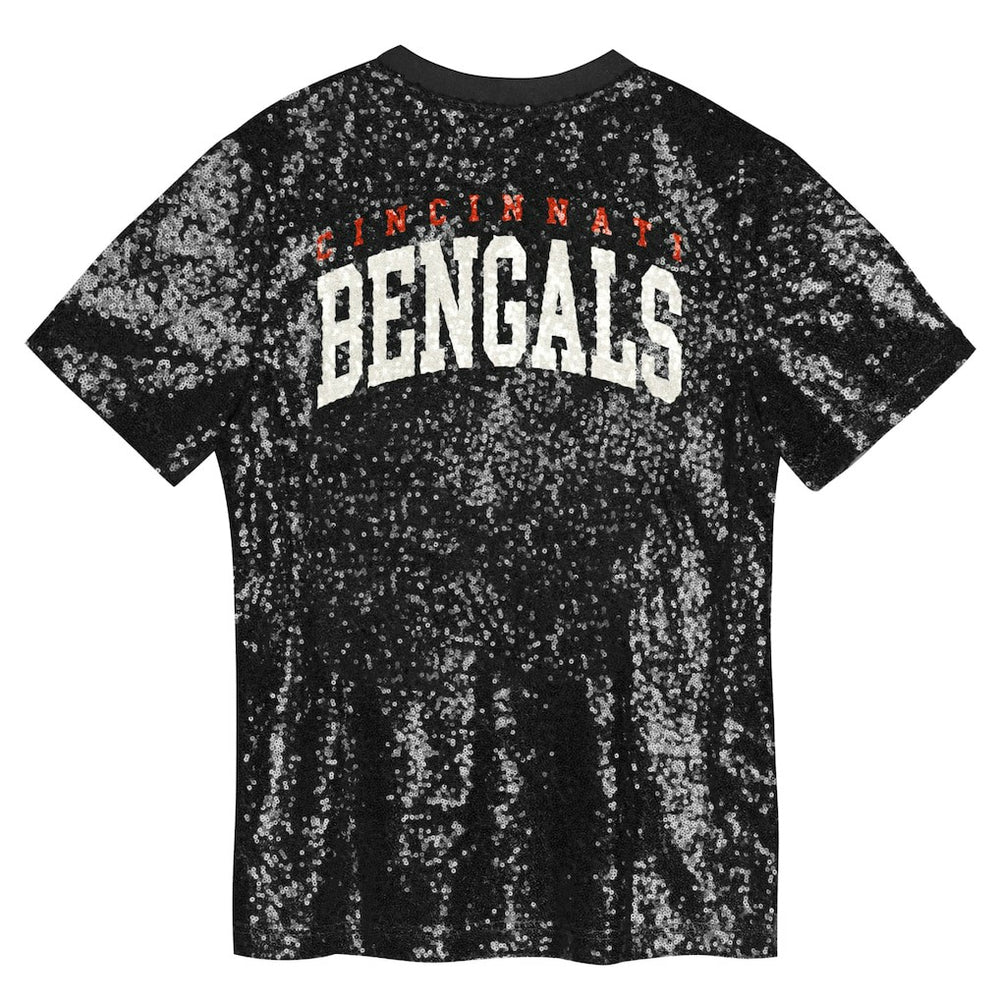 Cincinnati Bengals Girls Youth Wordmark Sequin V-Neck Top - Black - NFL