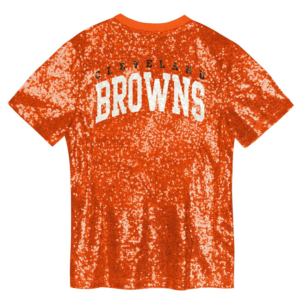 Cleveland Browns Girls Youth Wordmark Sequin V-Neck Top - Orange - NFL