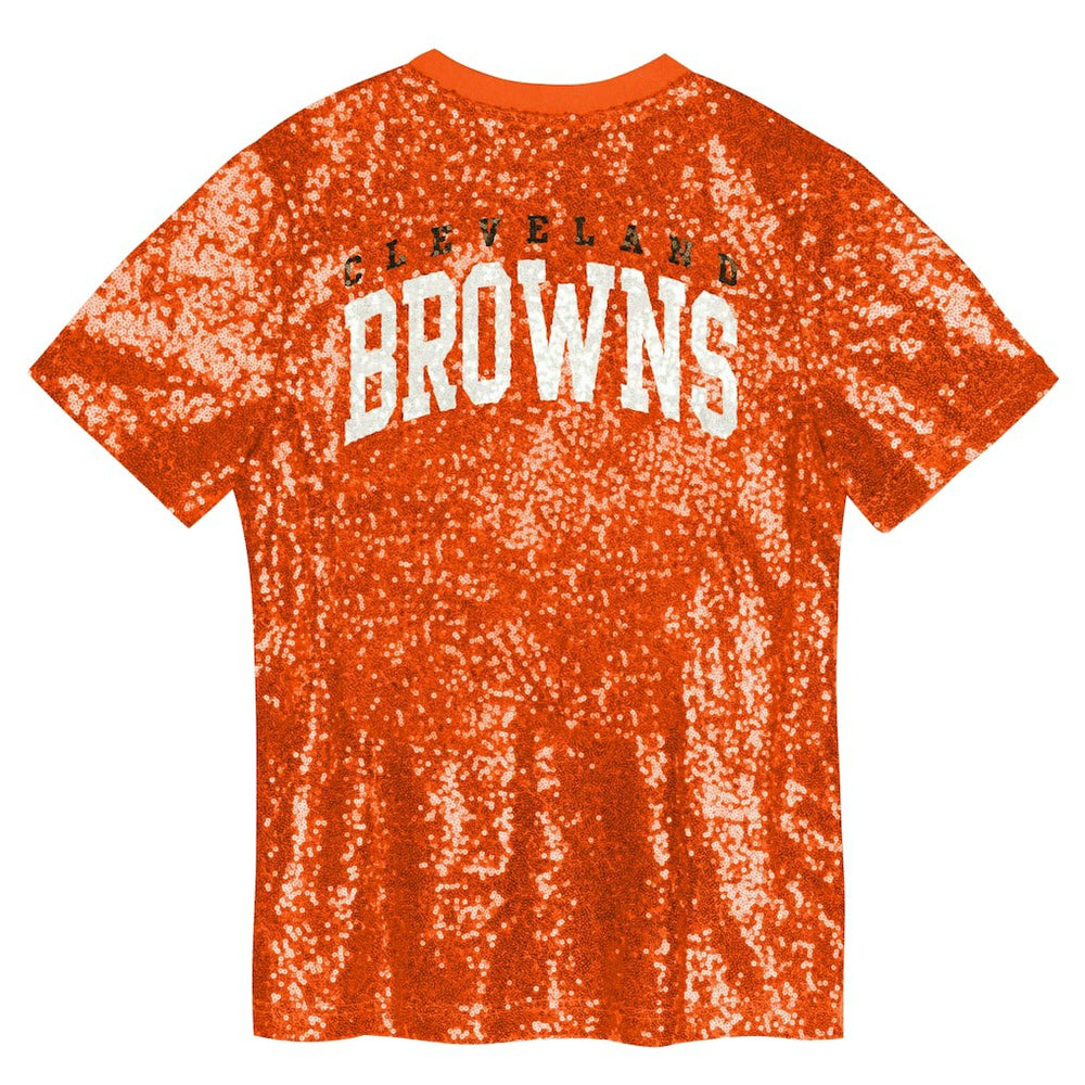 Cleveland Browns Girls Youth Wordmark Sequin V-Neck Top - Orange - NFL