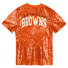 Cleveland Browns Girls Youth Wordmark Sequin V-Neck Top - Orange - NFL