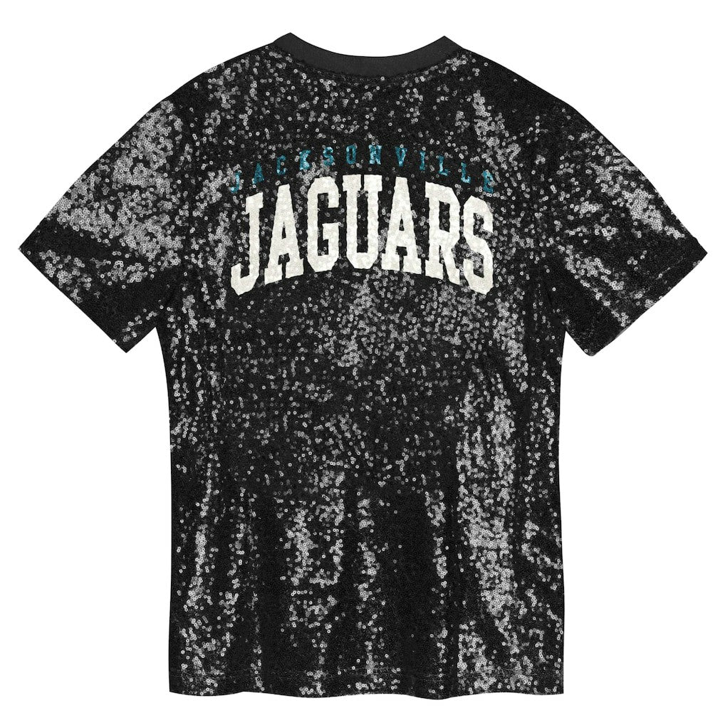 Jacksonville Jaguars Girls Youth Wordmark Sequin V-Neck Top - Black - NFL