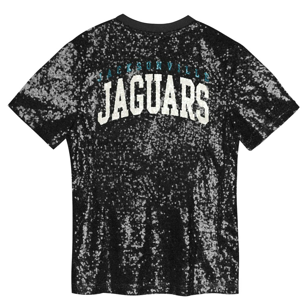 Jacksonville Jaguars Girls Youth Wordmark Sequin V-Neck Top - Black - NFL