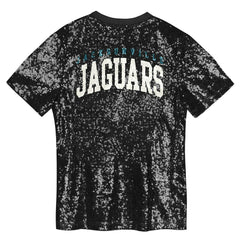 Jacksonville Jaguars Girls Youth Wordmark Sequin V-Neck Top - Black - NFL