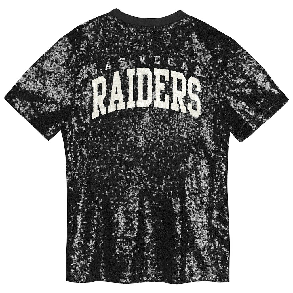 Las Vegas Raiders Girls Youth Wordmark Sequin V-Neck Top - Black - NFL