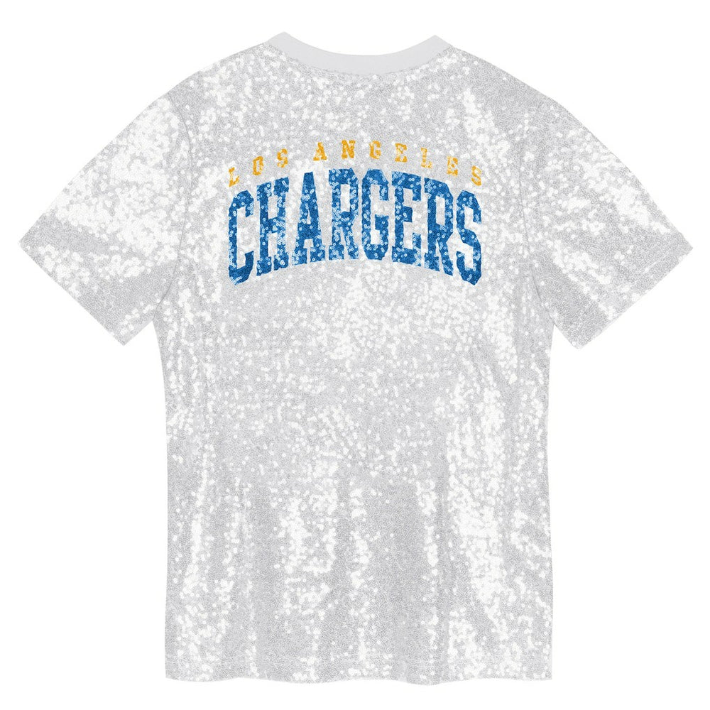 Los Angeles Chargers Girls Youth Wordmark Sequin V-Neck Top - White - NFL