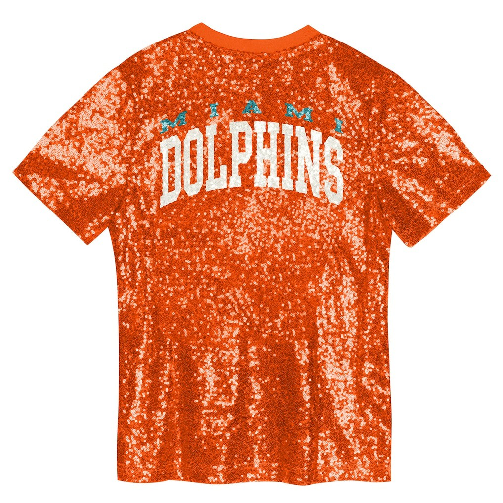 Miami Dolphins Girls Youth Wordmark Sequin V-Neck Top - Orange - NFL
