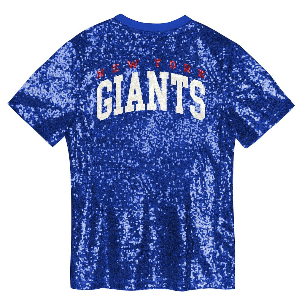New York Giants Girls Youth Wordmark Sequin V-Neck Top - Royal - NFL