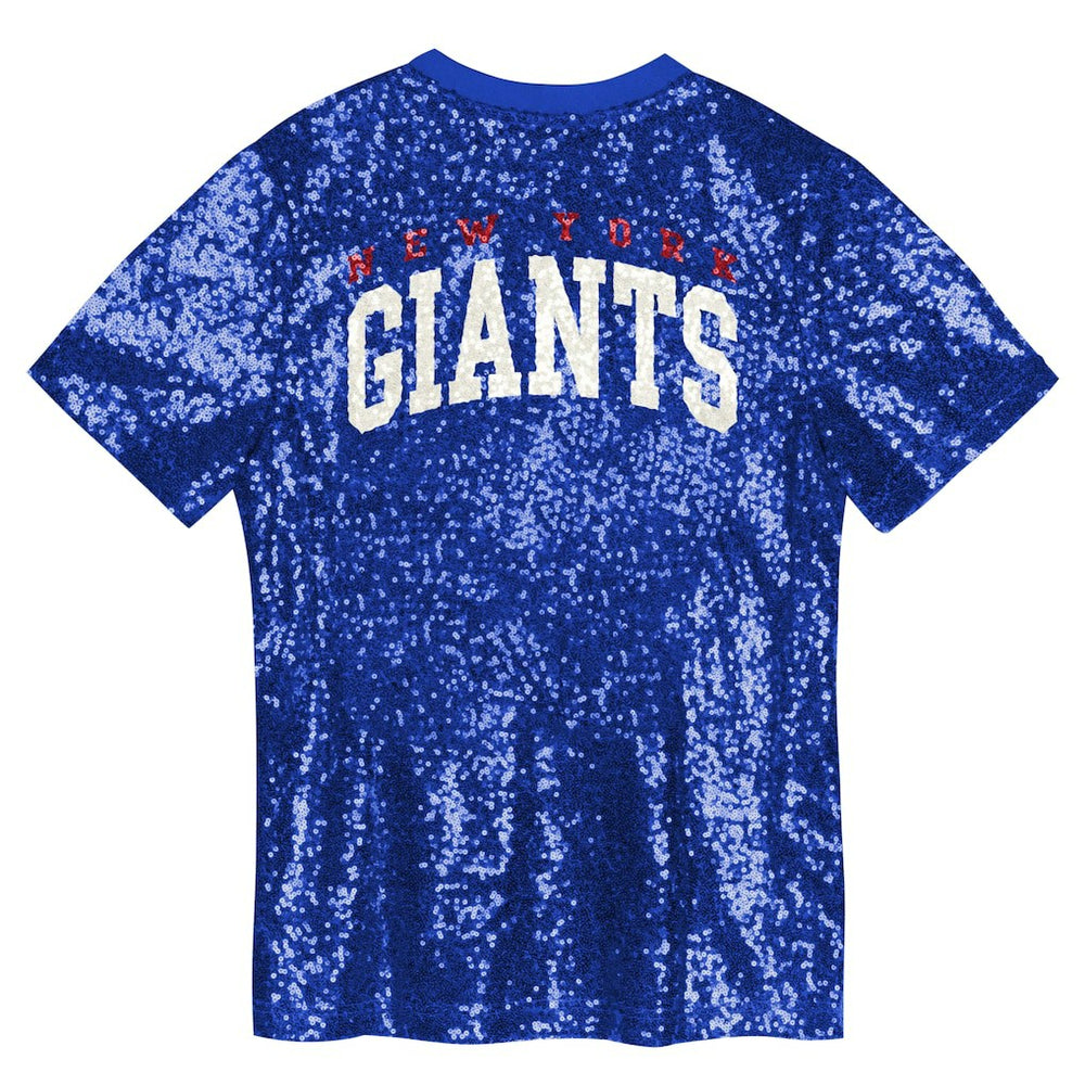 New York Giants Girls Youth Wordmark Sequin V-Neck Top - Royal - NFL