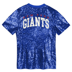 New York Giants Girls Youth Wordmark Sequin V-Neck Top - Royal - NFL