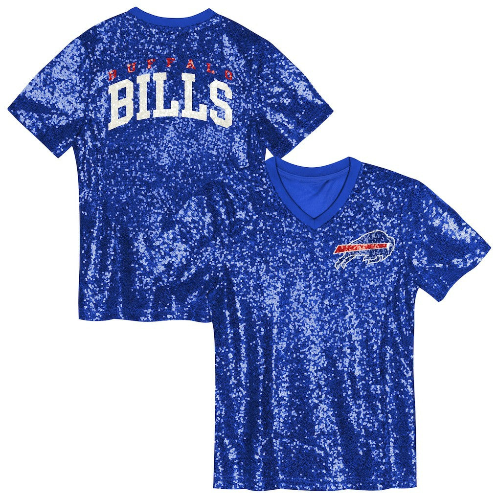 Buffalo Bills Girls Youth Wordmark Sequin V-Neck Top - Royal - NFL